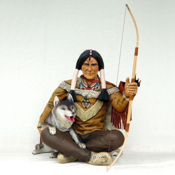 Indian Warrior sitting with Wolf