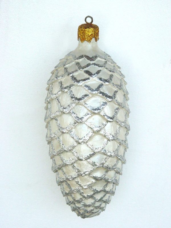 Christmas Decor Pinecone White with Silver Trim