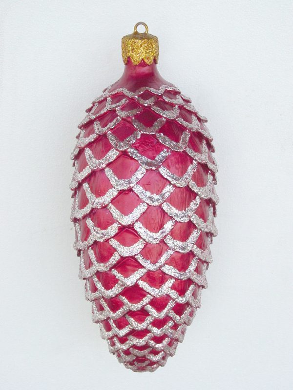 Christmas Decor Pinecone Red with Silver Trim