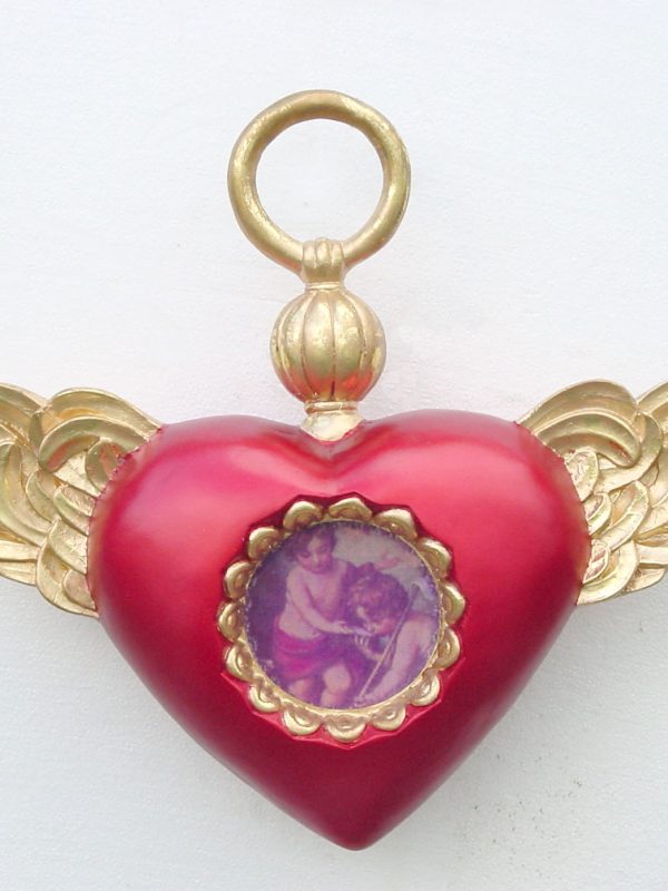 Christmas Decor Heart with Wings Red