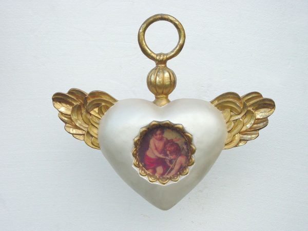 Christmas Decor Heart with Wings White