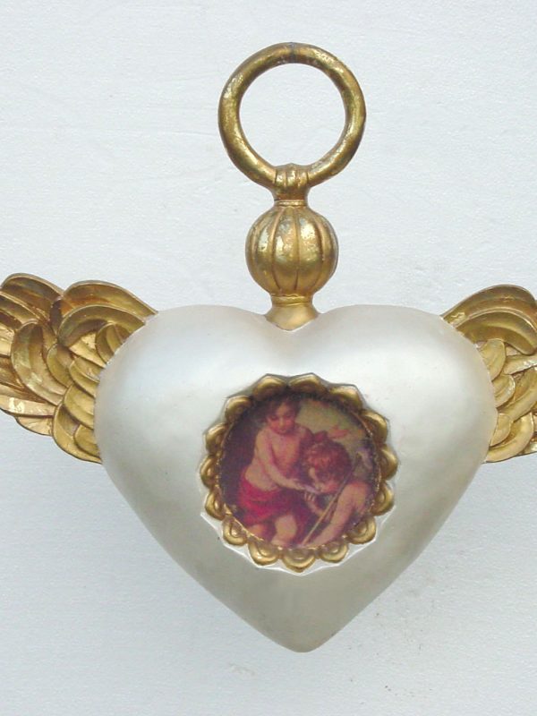 Christmas Decor Heart with Wings White