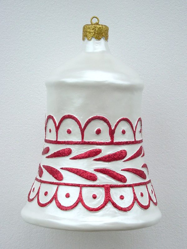 Christmas Decor Bell White with Red Trim