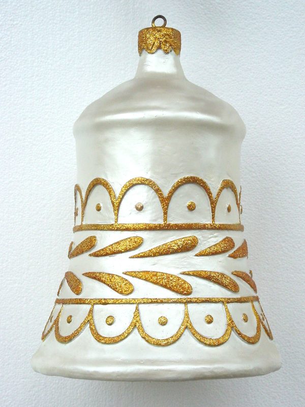 Christmas Decor Bell White with Gold Trim