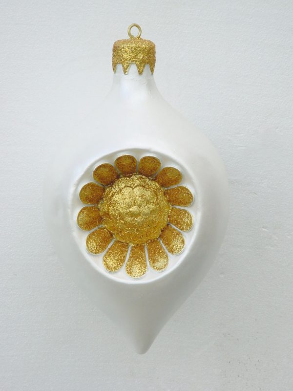 Christmas Decor Flower Drop White with Gold