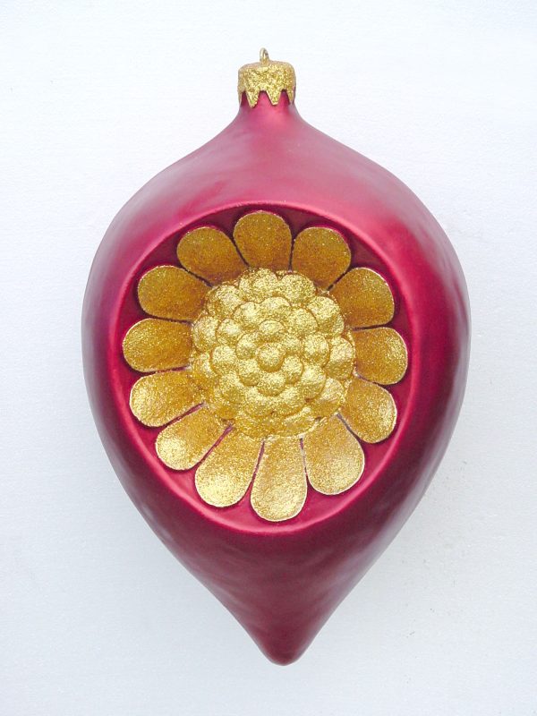 Christmas Decor Flower Drop Red with Gold