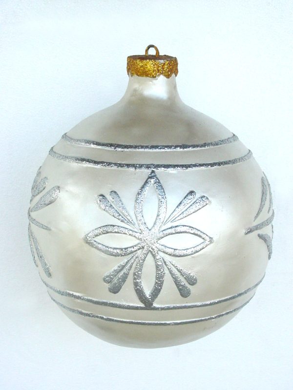 Christmas Decor Ball White with Silver Trim
