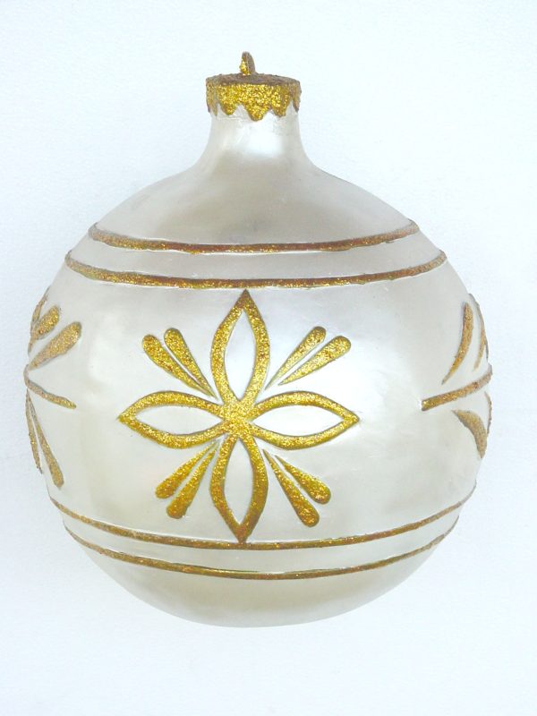 Christmas Decor Ball White with Gold Trim