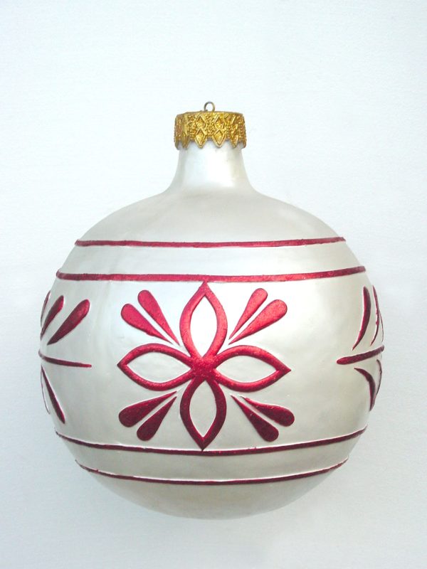 Christmas Decor Ball White with Red Trim