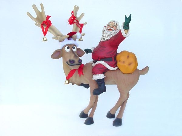 Funny Reindeer Standing with Santa Claus