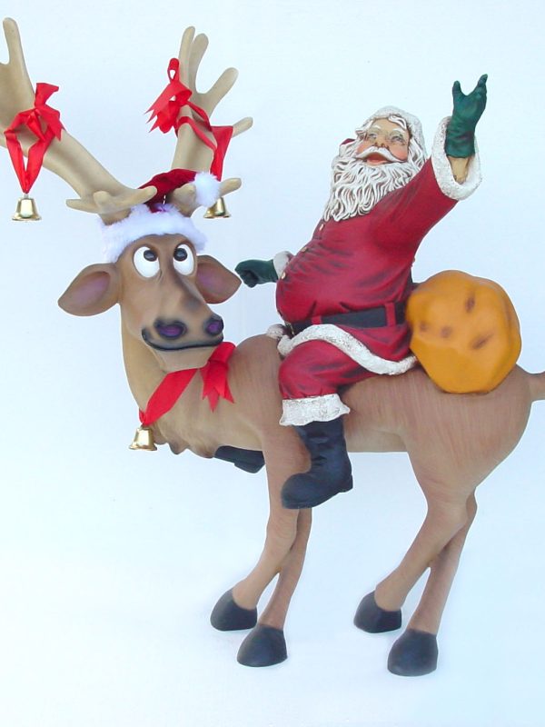 Funny Reindeer Standing with Santa Claus