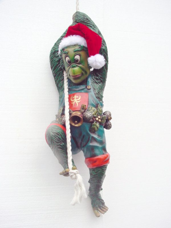 Funny Christmas Thief Climbing on Rope