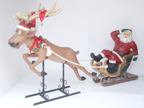 Funny Santa on Sleigh with Funny Reindeer