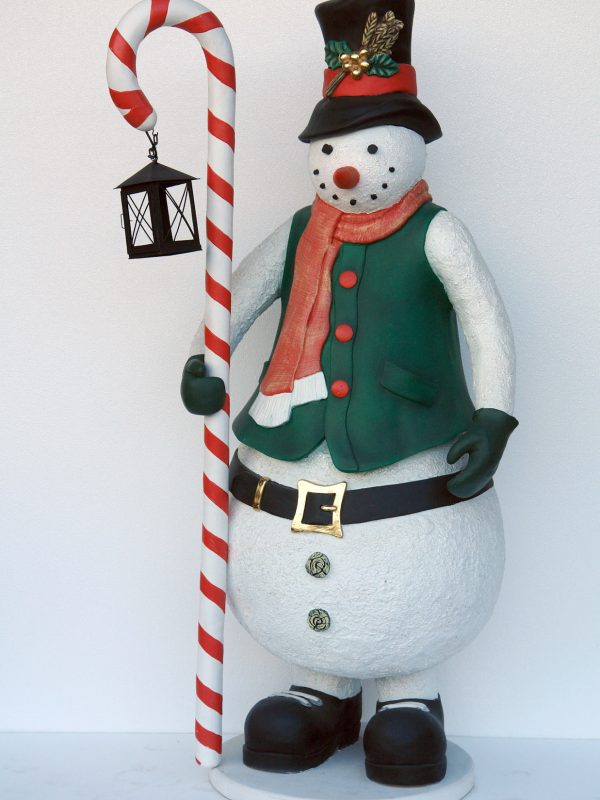 SNOWMAN WITH CANDY CANE AND LANTERN