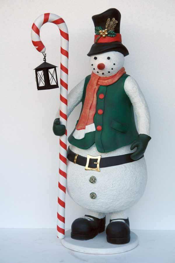 SNOWMAN WITH CANDY CANE AND LANTERN