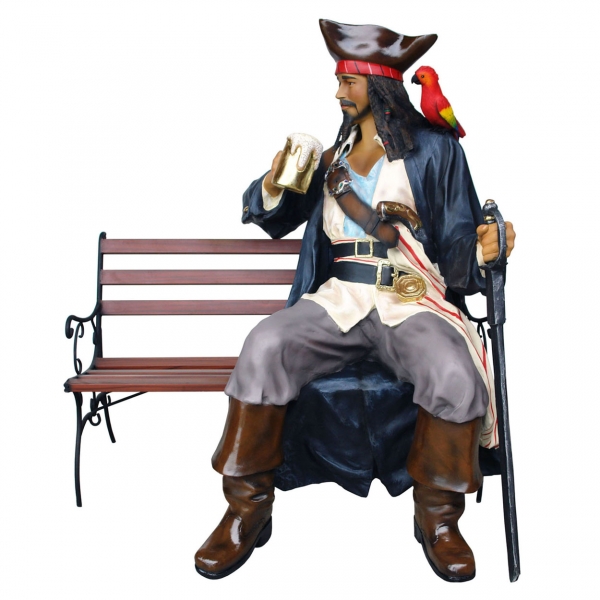 Pirate with Beer sitting on Bench