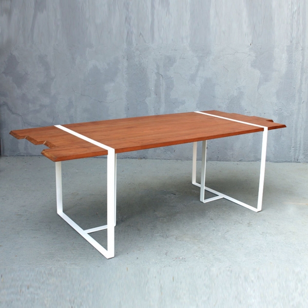 Yakal Wood Table with Lacquered Steel Stand 2