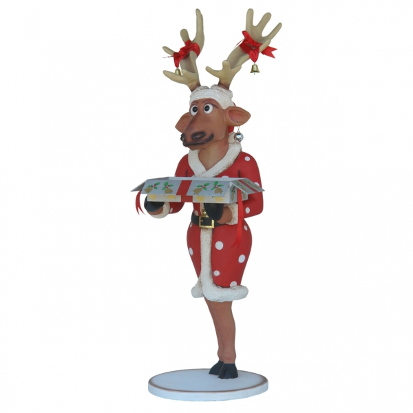 Funny Reindeer Female with Christmas Box