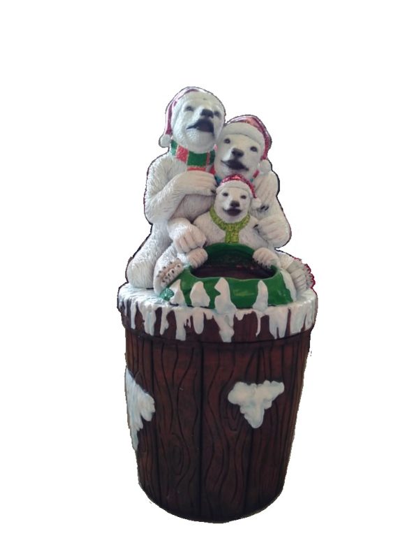 BEAR FAMILY GARBAGE BIN WITH SANTA HAT